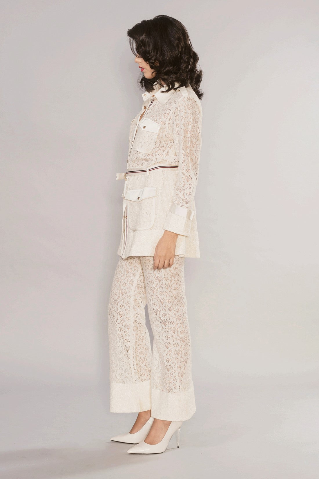 Mehca - High Waisted Lace Flared Pant in White | Showpo USA