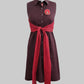  Burgundy dress with a magenta belt on a white background